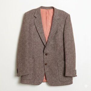 Vintage Harris Tweed Brown Wool Blazer 40R Handwoven Scotland